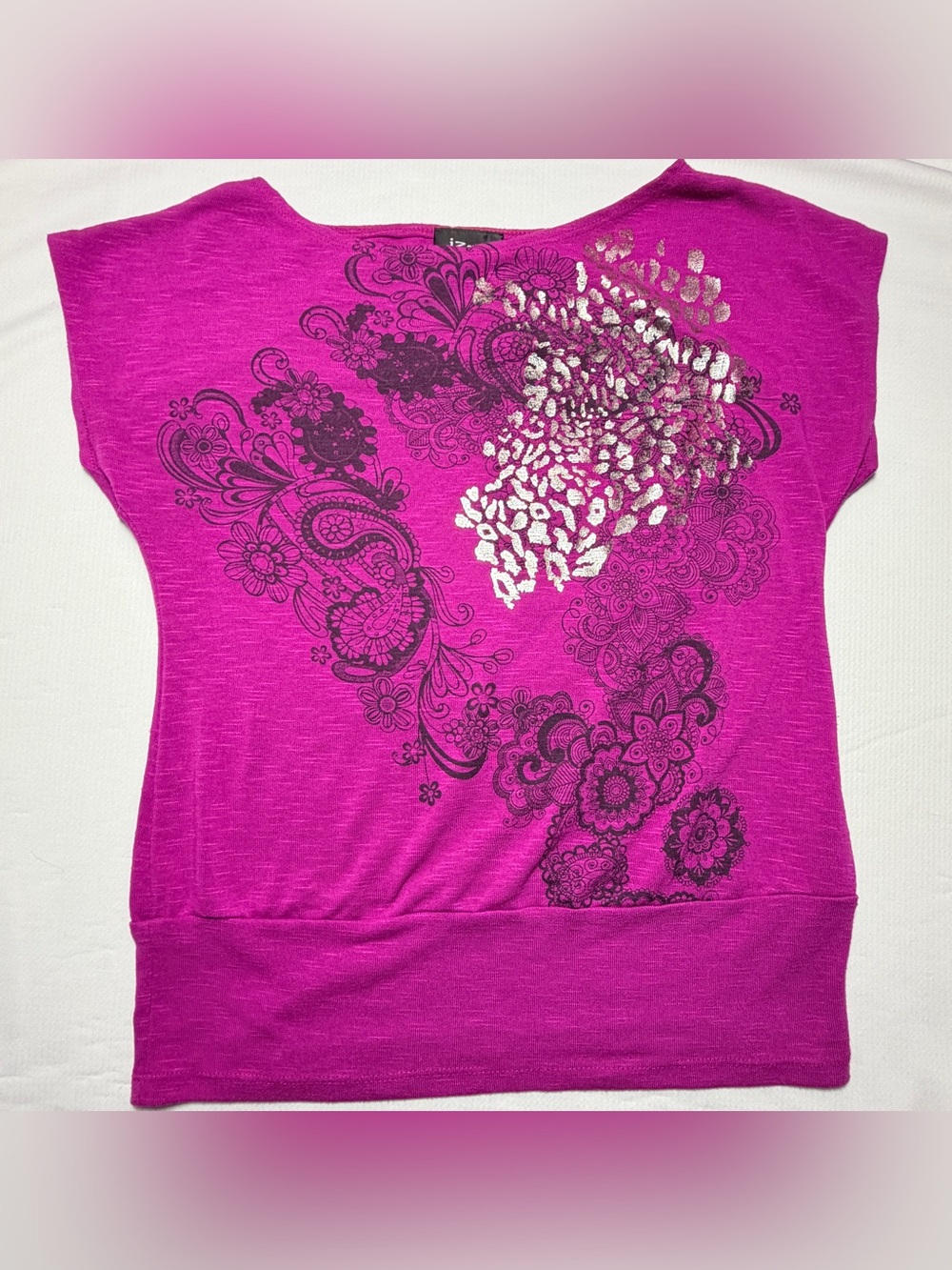 Women’s Fuchsia Floral Foil-Print Top